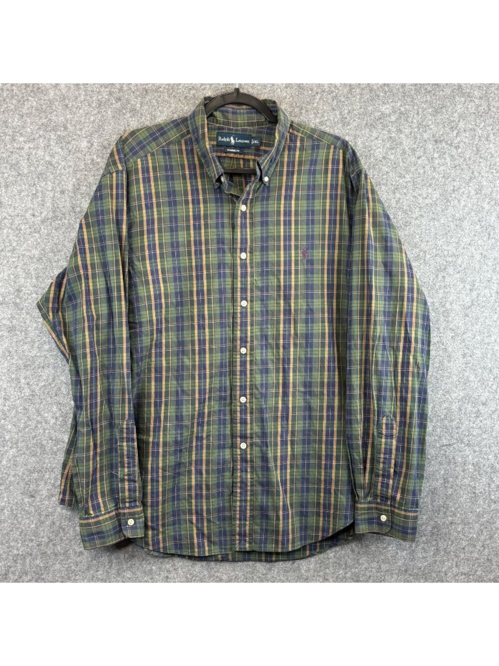 Ralph Lauren Mens XL Classic Fit Green Plaid Button-Down Long Sleeve Shirt Polo